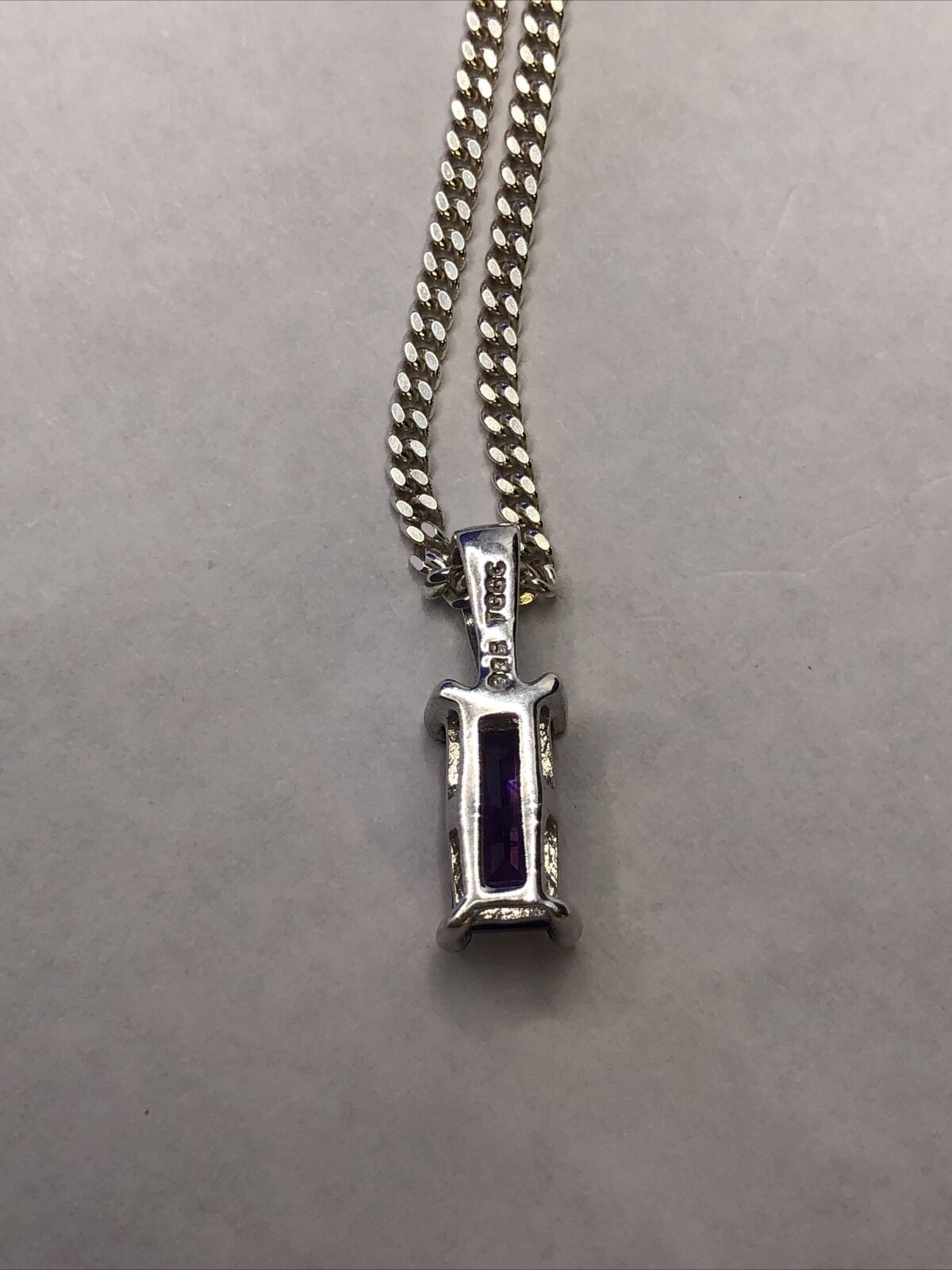 Designer TGGC 925 Sterling Silver Emerald Cut Amethyst Pendant Chain Necklace