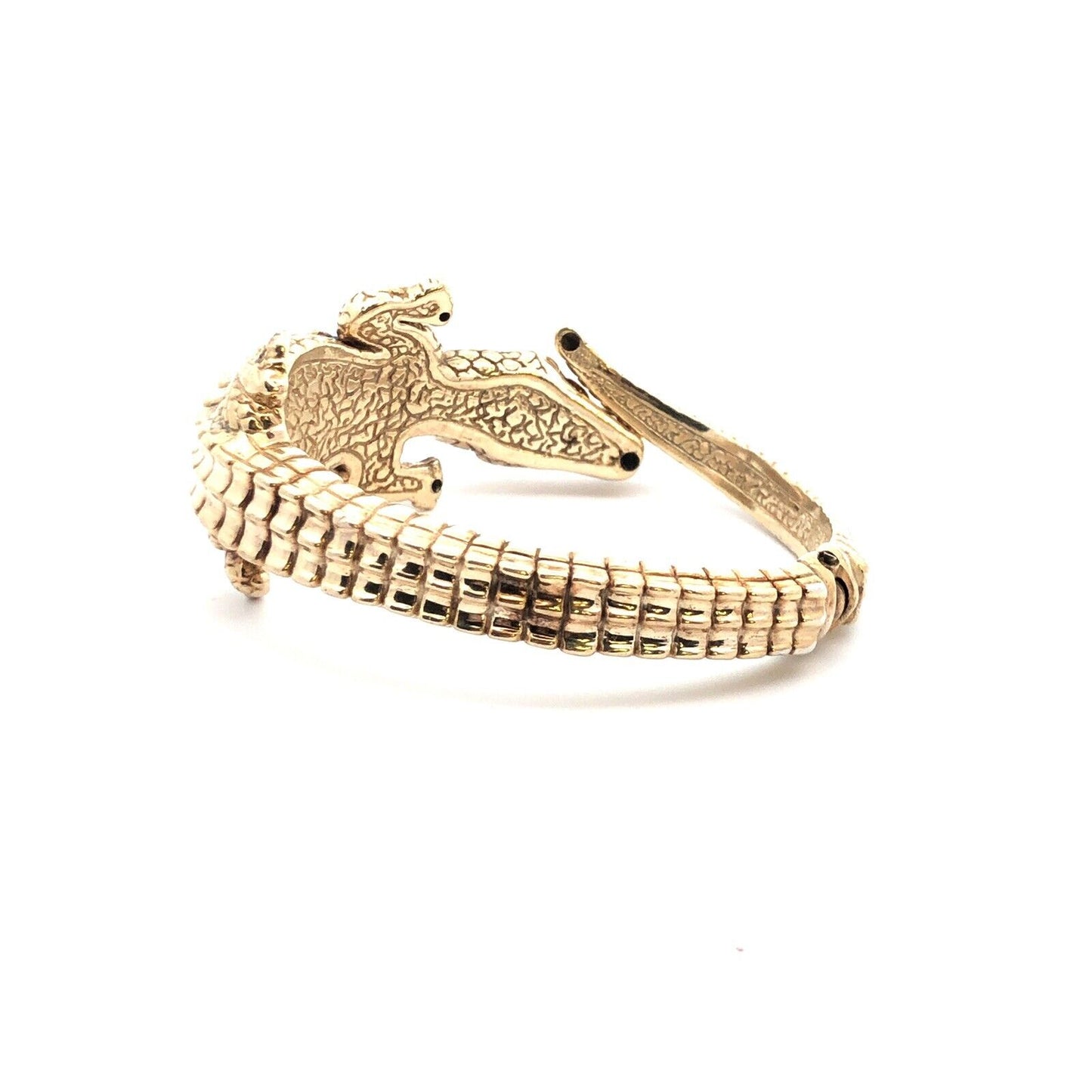 Italy 925 Sterling Silver Vermeil 3D Alligator Hinged Statement Cuff Bracelet