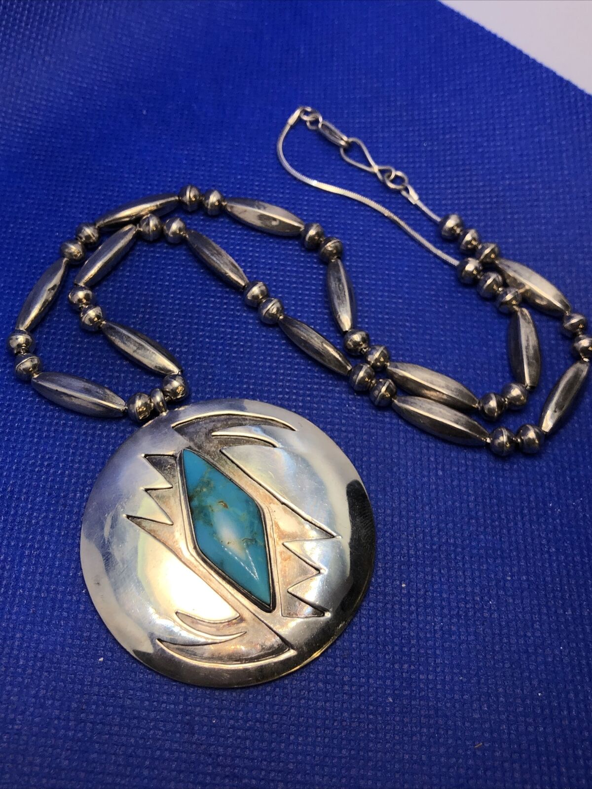 Native American Navajo 925 Sterling Silver Turquoise Hand Made Pendant Necklace