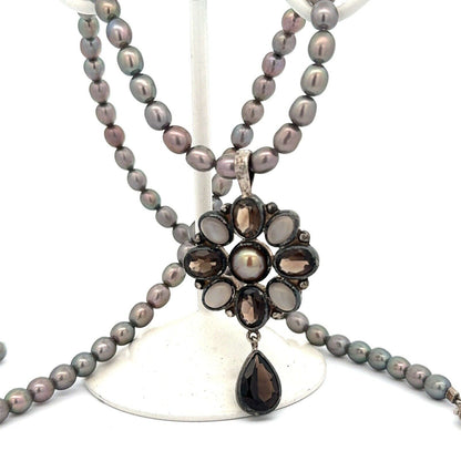 Designer JGD 925 Sterling Silver Moonstone Smokey Topaz Pearl Beaded Necklace