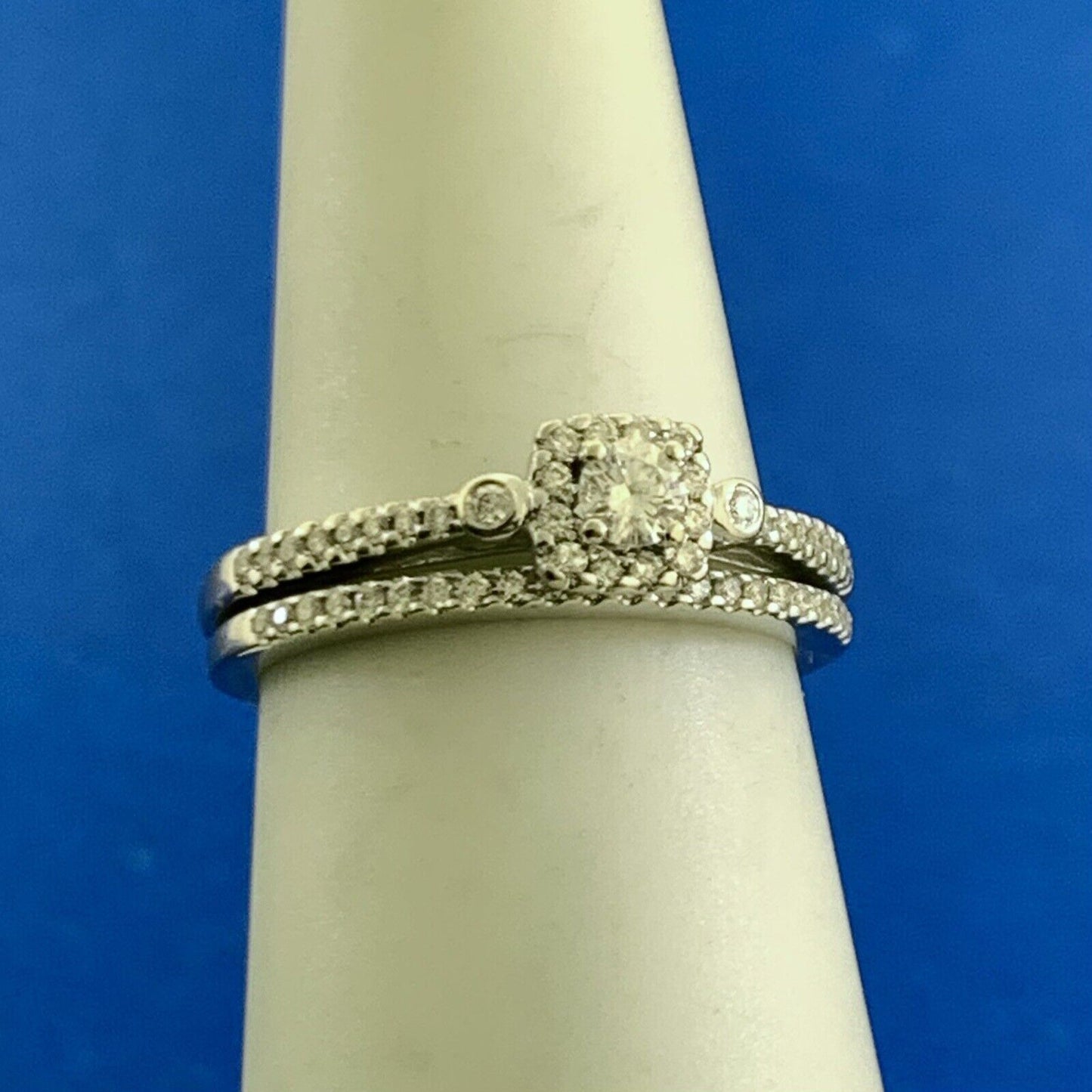 Designer 14K White Gold Diamond Solitaire w/Accents Wedding Engagement Ring Set