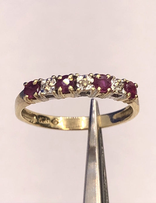 Designer 10K Yellow Gold Round Ruby Diamond Stackable Anniversary Band Ring