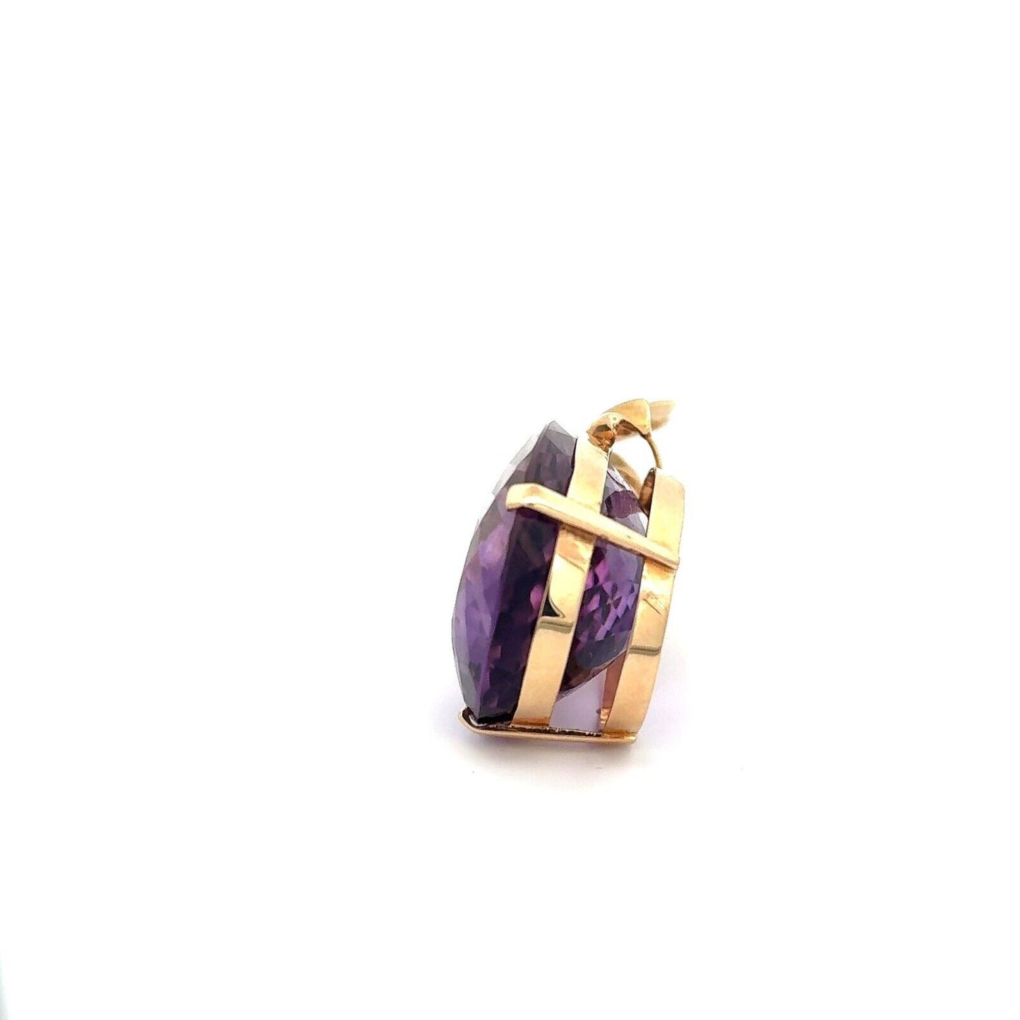 14K Yellow Gold Pear Faceted Amethyst Solitaire Statement Pendant