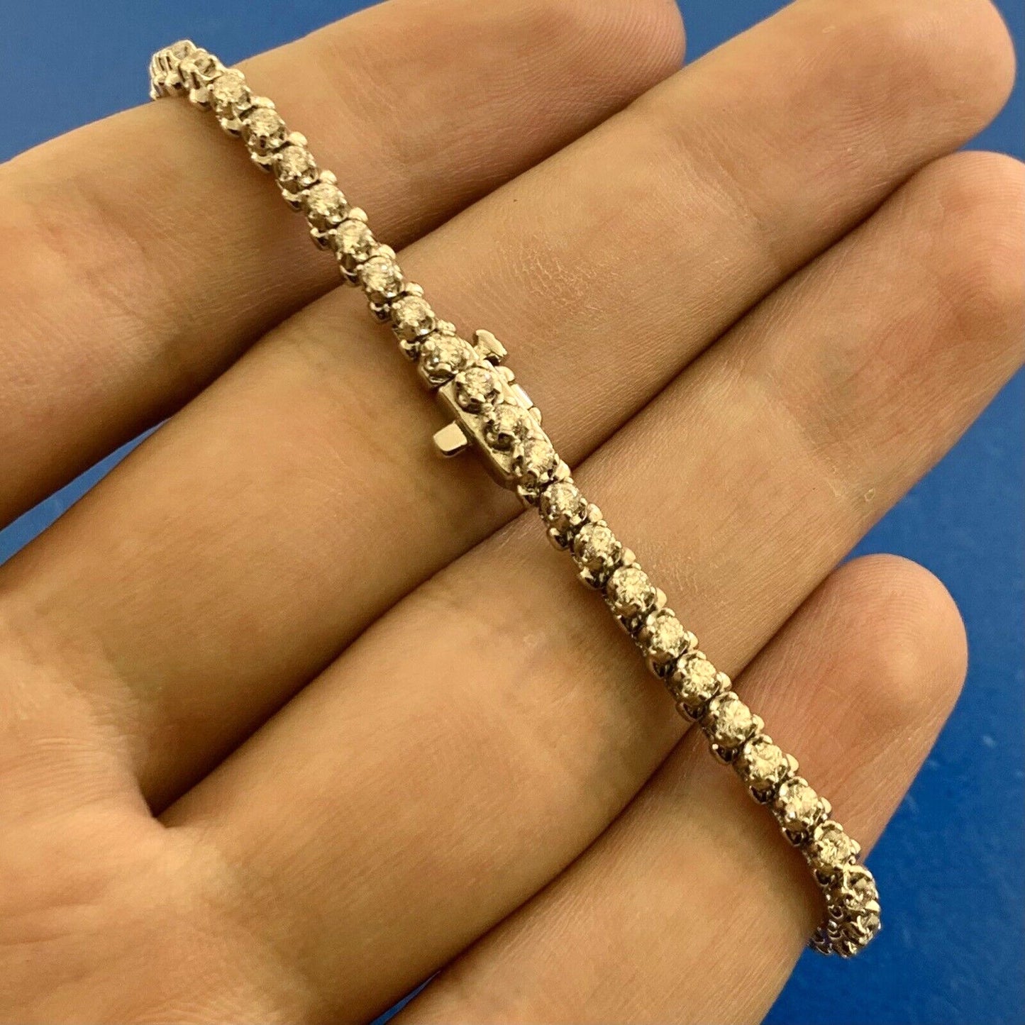 Designer 14K White Gold Round Diamond Statement Tennis Bracelet