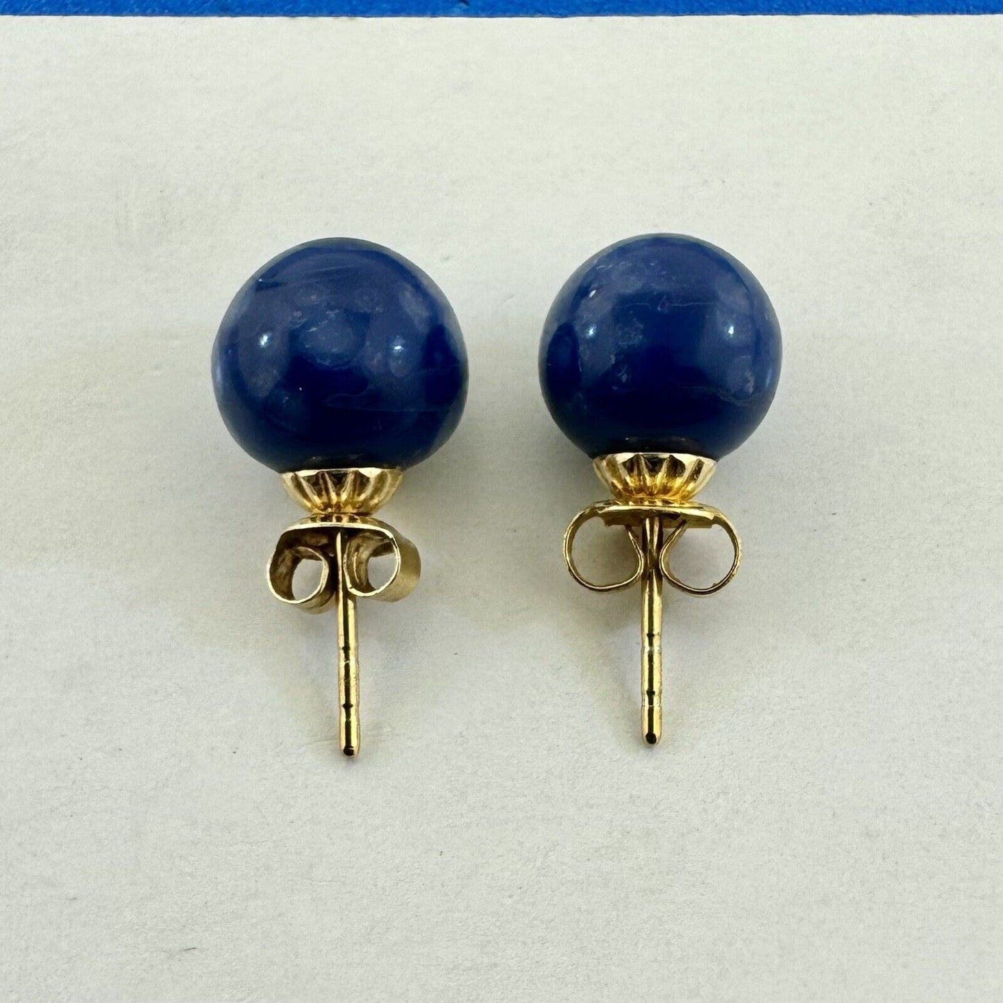 Vintage 14K Yellow Gold Blue Lapis Lazuli Round Ball Stud Earrings