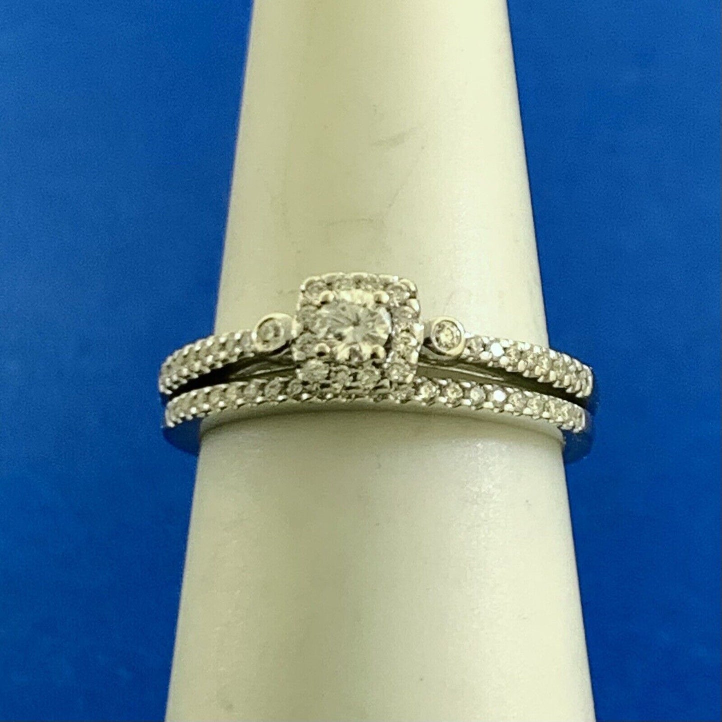 Designer 14K White Gold Diamond Solitaire w/Accents Wedding Engagement Ring Set