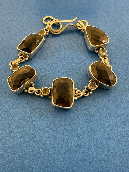 Unique 925 Sterling Silver Smokey Quartz Amethyst Statement Hook Bracelet