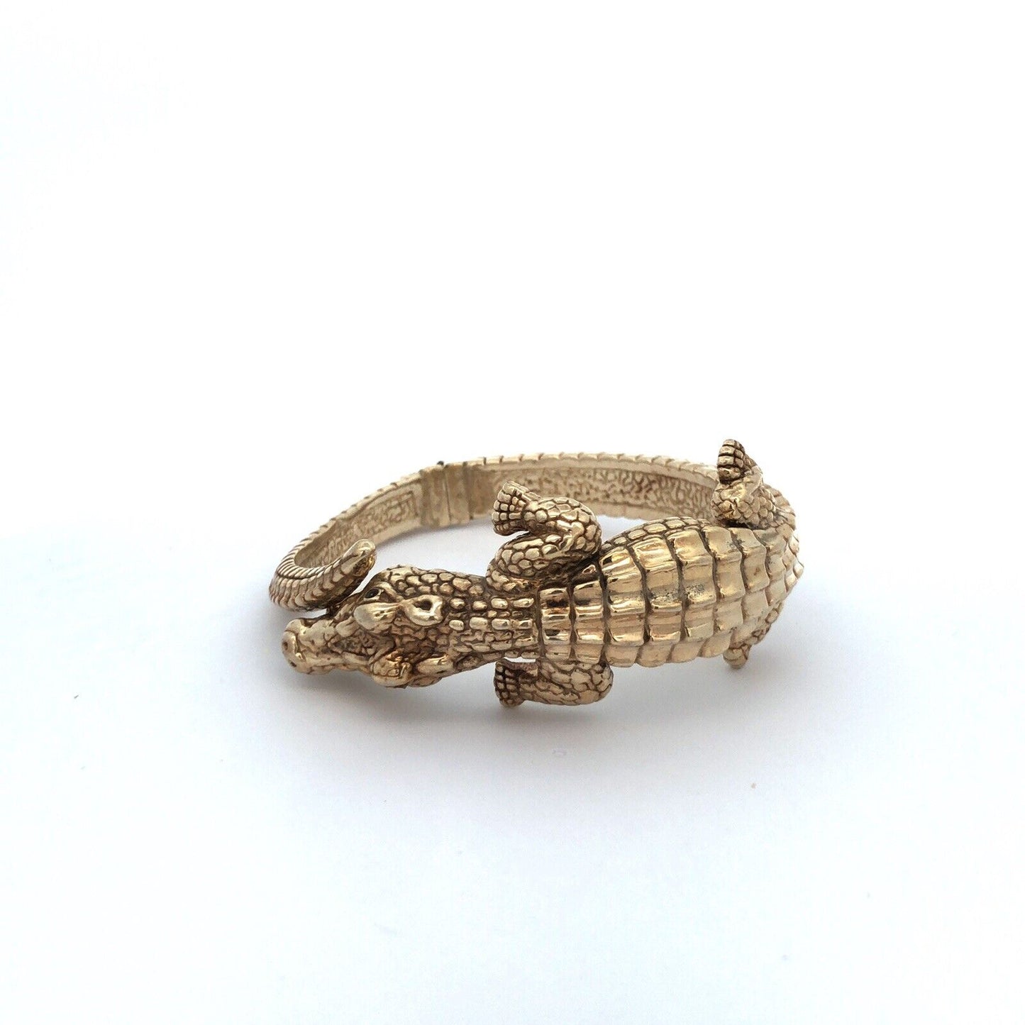 Italy 925 Sterling Silver Vermeil 3D Alligator Hinged Statement Cuff Bracelet