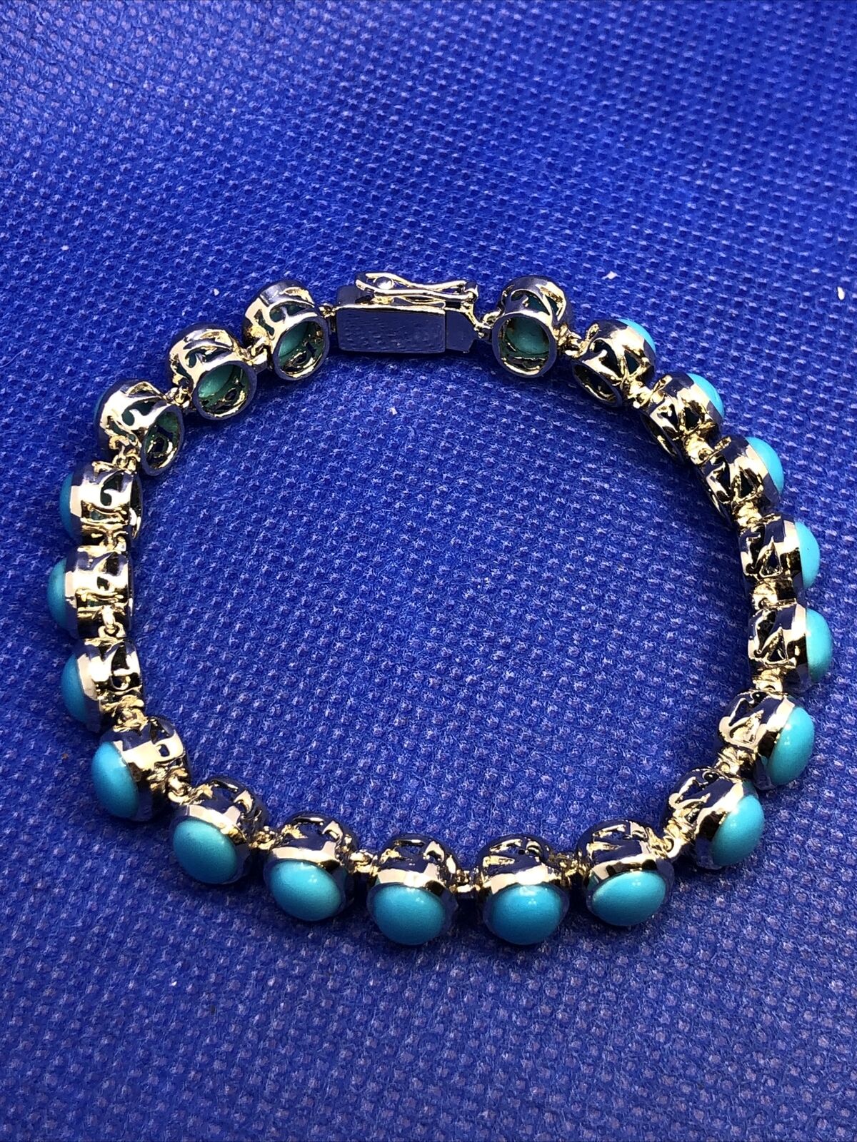 Designer 925 Sterling Silver oval Blue Turquoise 7-Inch Tennis Bracelet