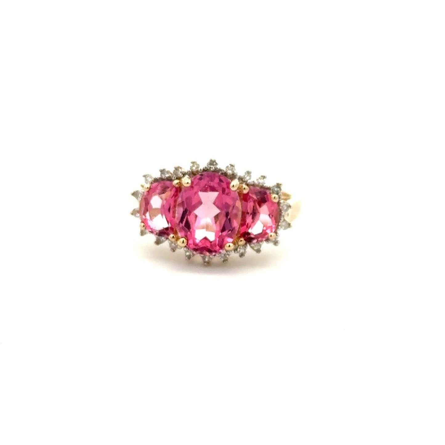 Designer 14K Yellow Gold Pink Topaz Diamond Accent Anniversary Ring