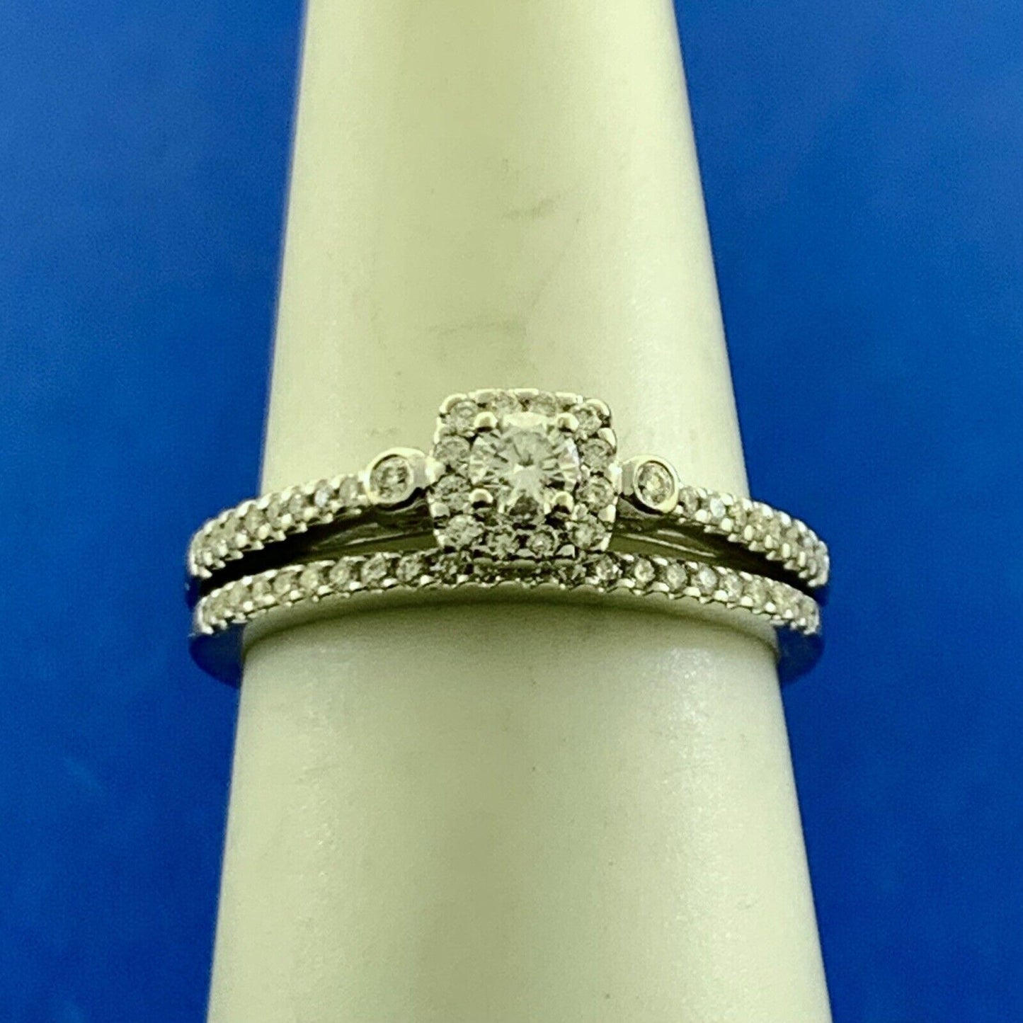 Designer 14K White Gold Diamond Solitaire w/Accents Wedding Engagement Ring Set