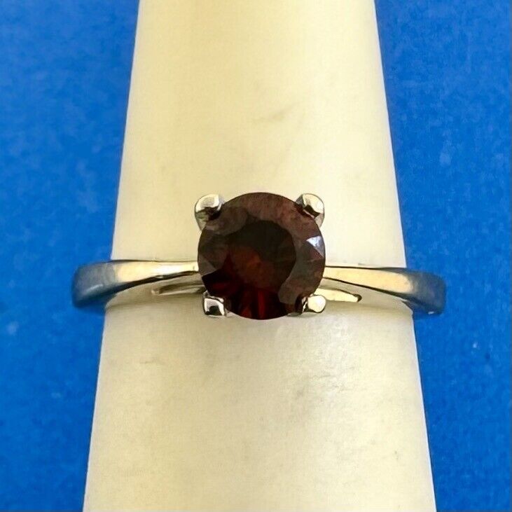 Designer 18K White Gold 950 Platinum Round Garnet Solitaire Occasion  Ring