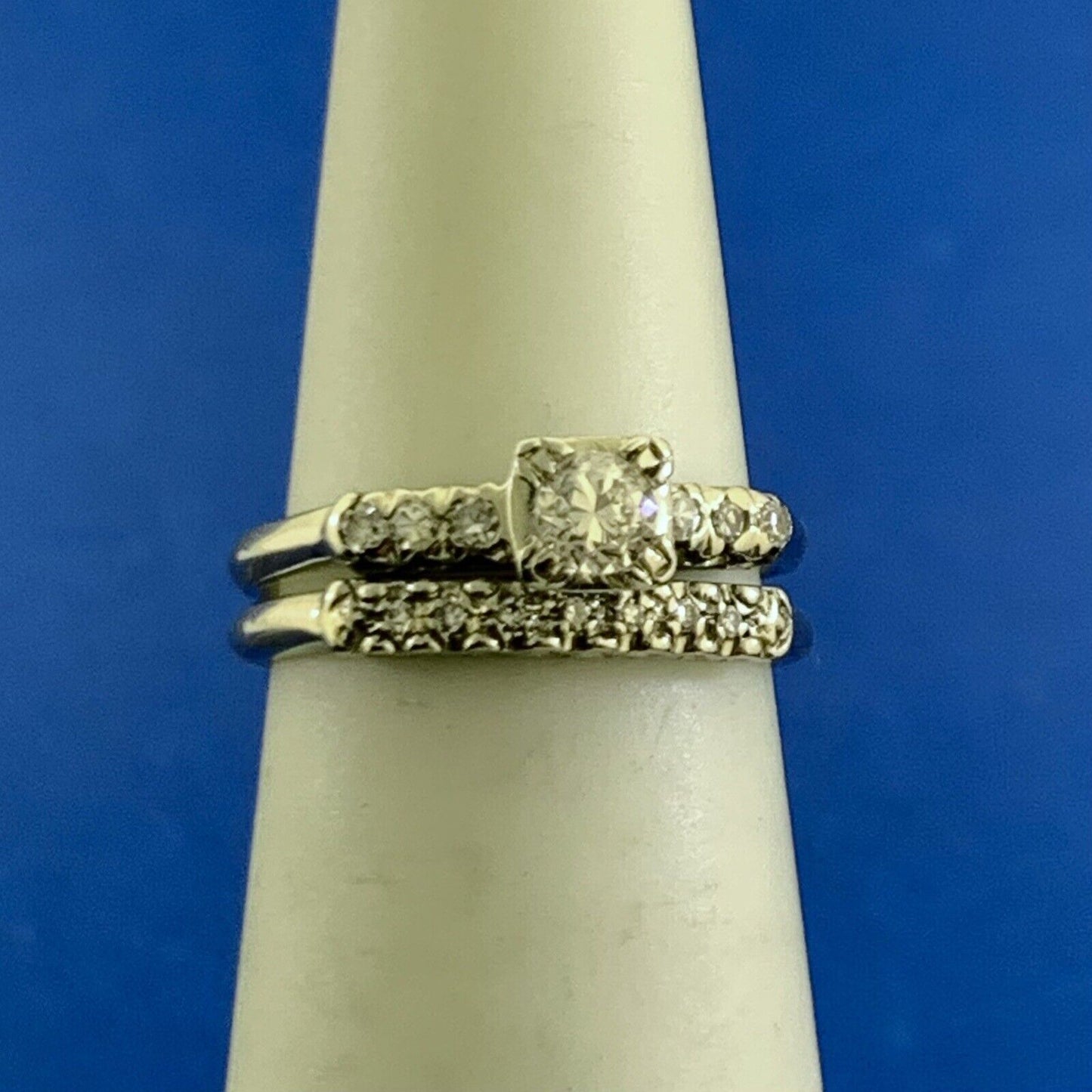 Tru-Heart 14K White Gold Diamond Solitaire W/Accents Engagement Wedding Band Set