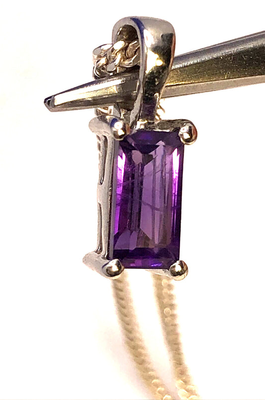 Designer TGGC 925 Sterling Silver Emerald Cut Amethyst Pendant Chain Necklace