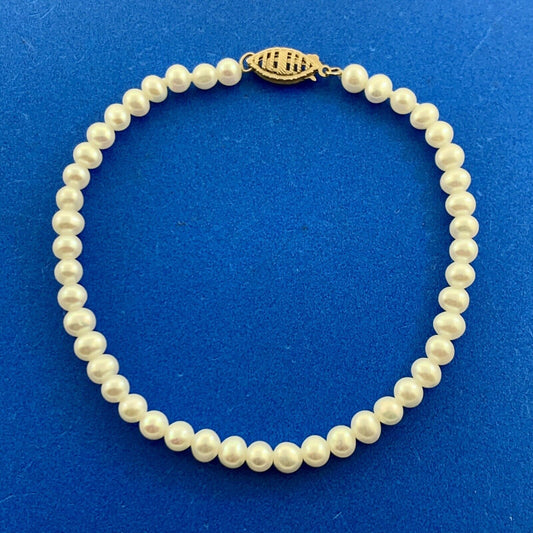 Designer RTI 10K Yellow Gold White Pearl Beaded Tennis Bracelet