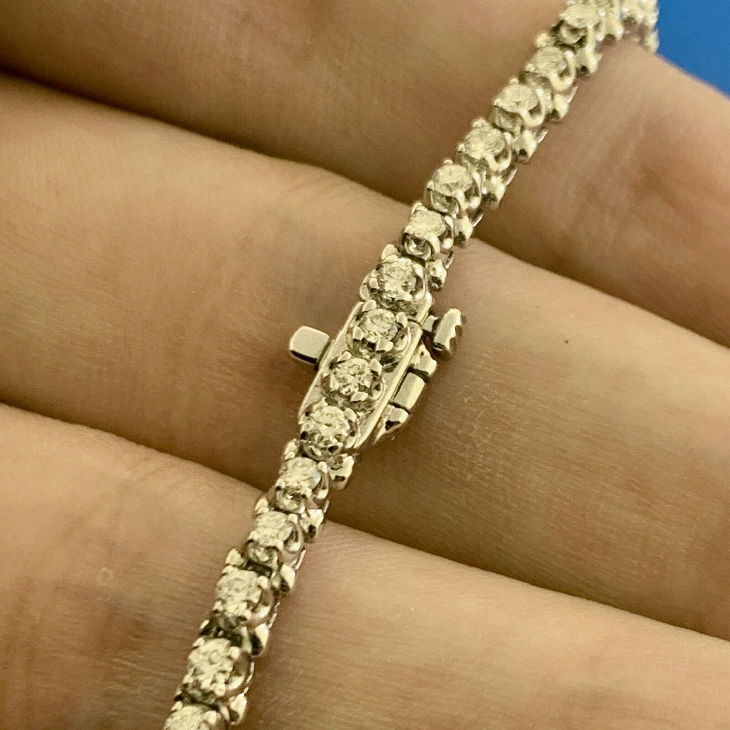 Designer 14K White Gold Round Diamond Statement Tennis Bracelet