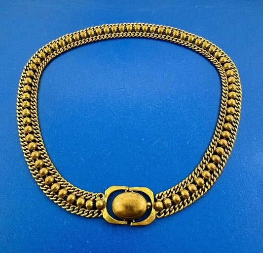 Designer Bergere Gold Tone Collar Beaded Chain Statement Necklace