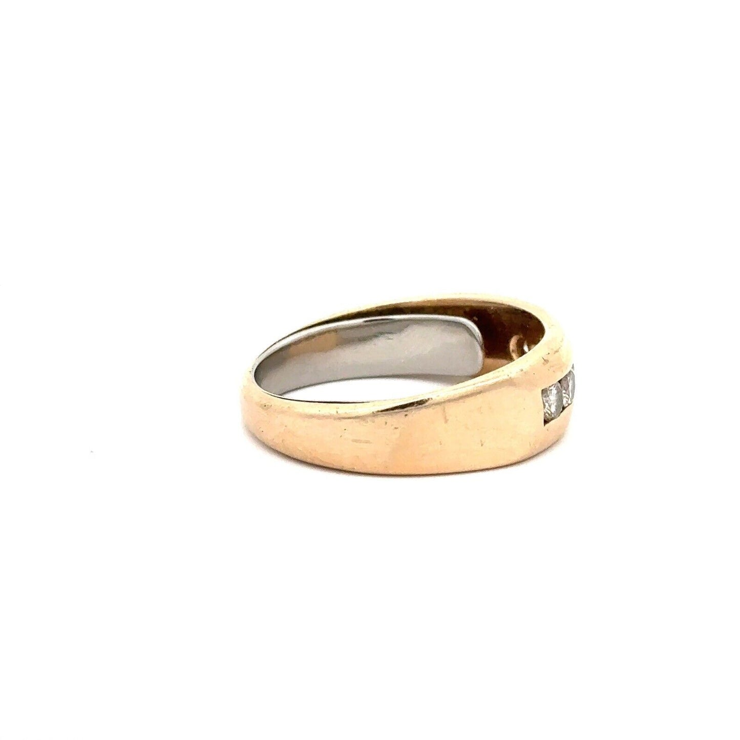 14K Yellow Gold Round Diamond Men's Band Statement Ring