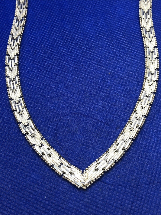 Designer Italy 925 Sterling Silver Diamond Cut Chevron Collar V Necklace