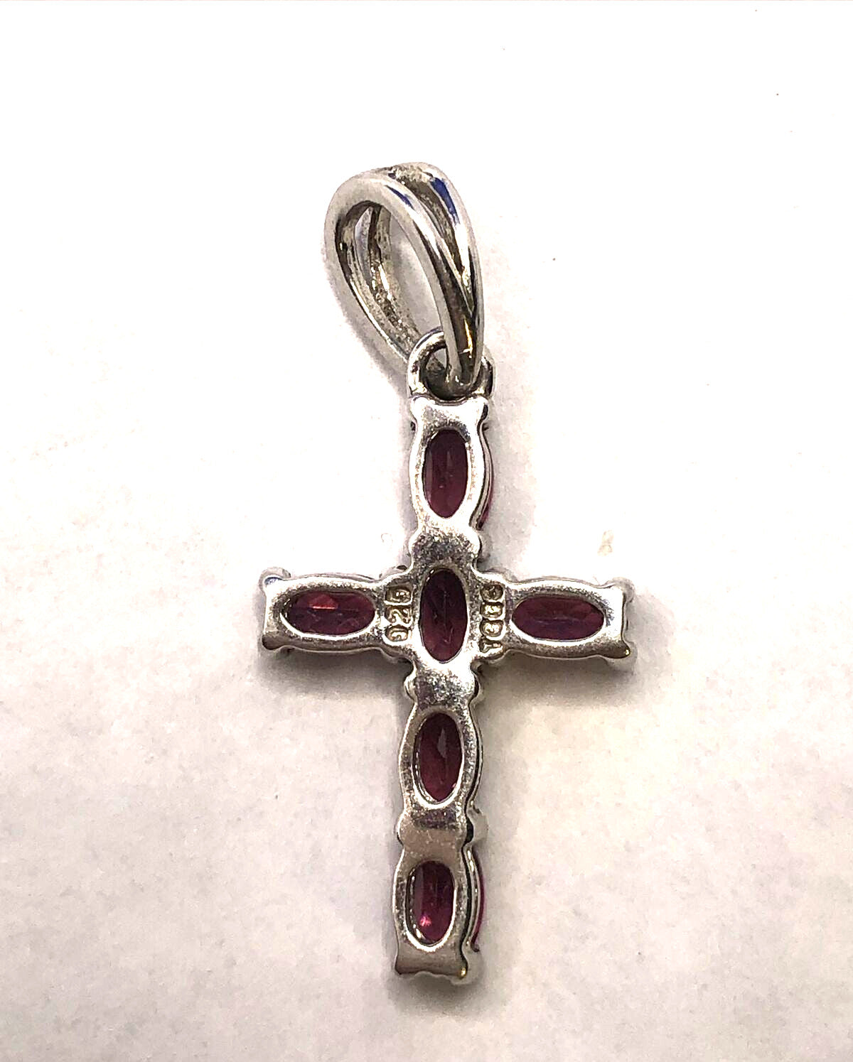 Designer 925 Sterling Silver Oval Garnet Cluster Cross Pendant