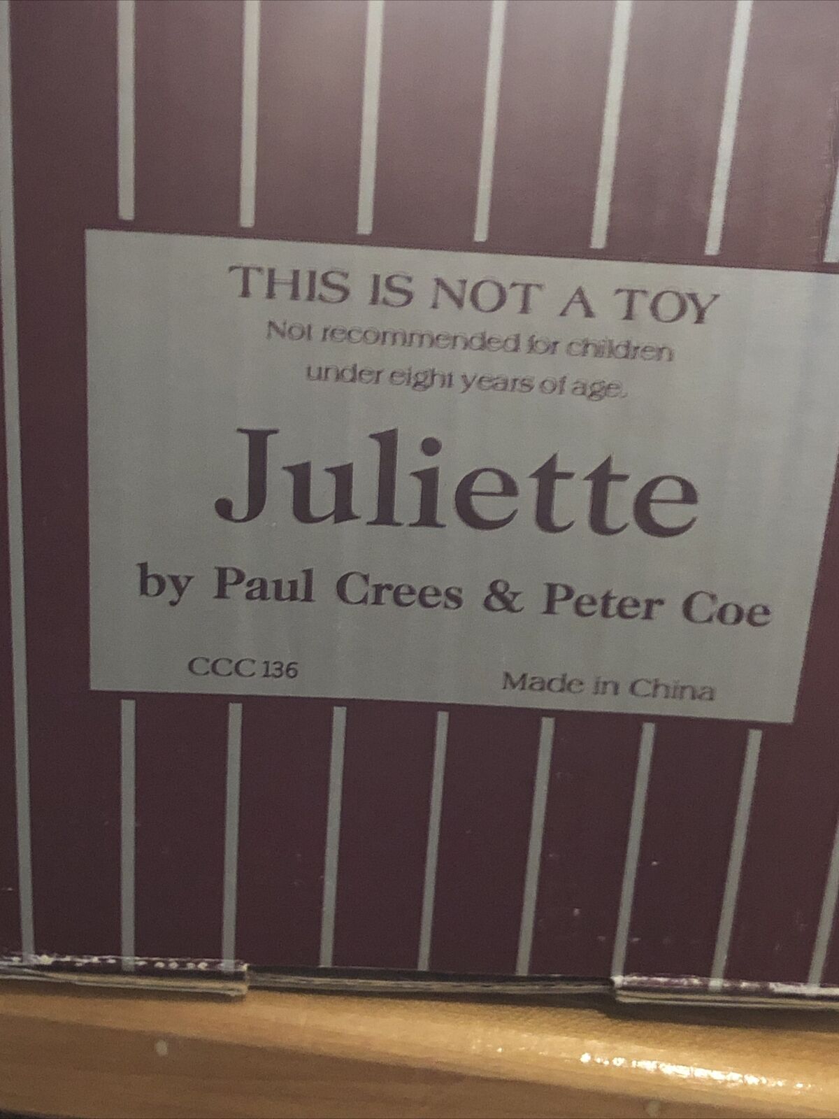 Vintage Paul Crees Peter Coe CC136 Juliette 25" Artist's Doll Original Box w/Tag