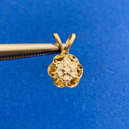 Designer 14K Yellow Gold Diamond Flower Floral Cluster Charm Pendant