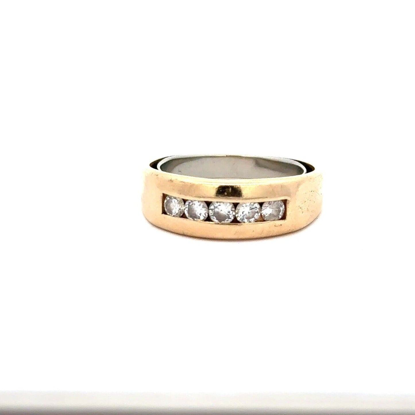 14K Yellow Gold Round Diamond Men's Band Statement Ring