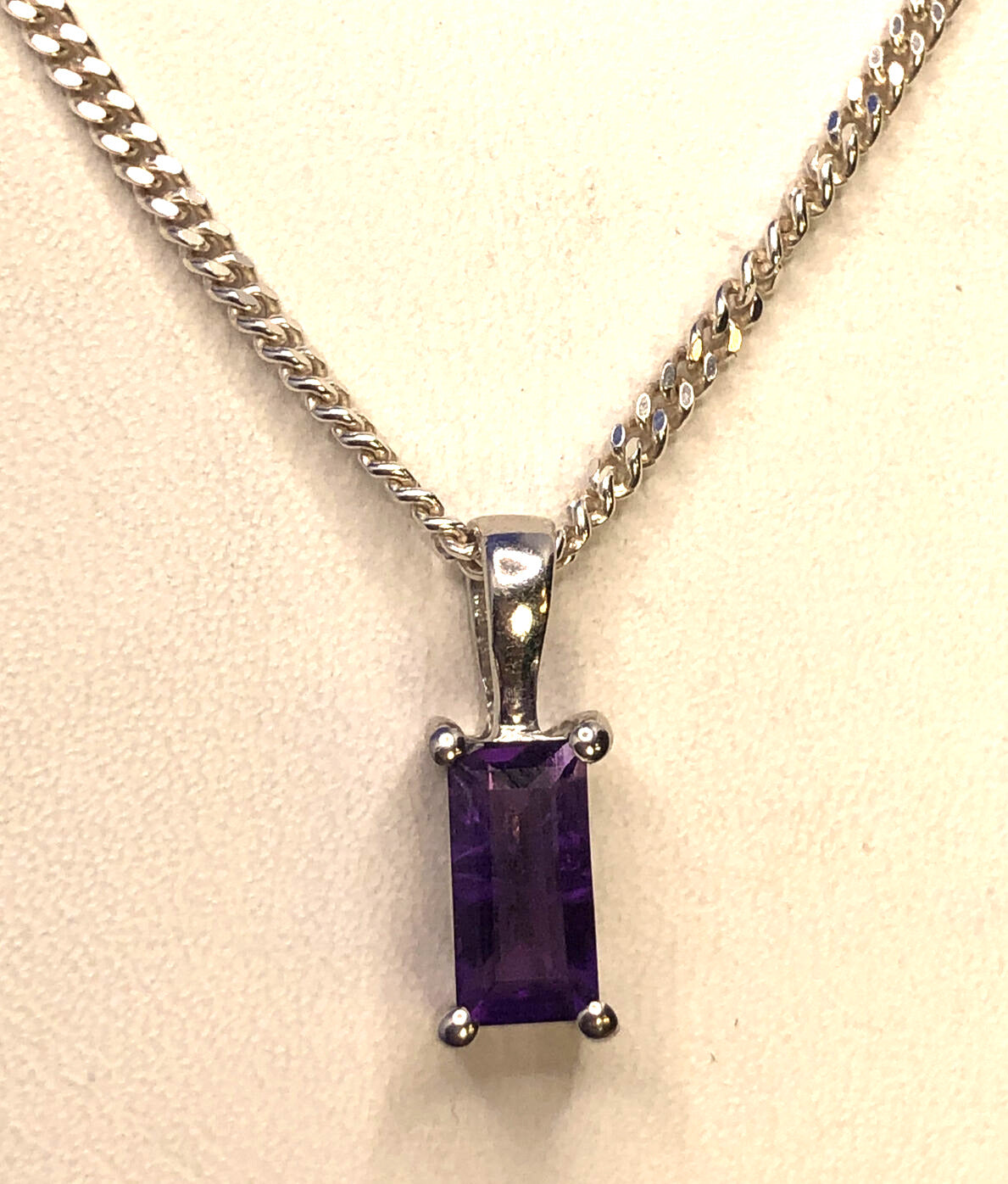 Designer TGGC 925 Sterling Silver Emerald Cut Amethyst Pendant Chain Necklace