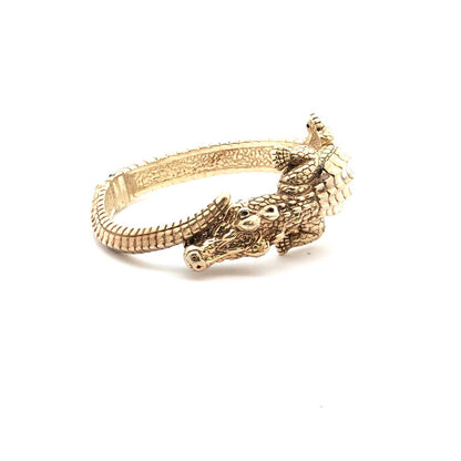 Italy 925 Sterling Silver Vermeil 3D Alligator Hinged Statement Cuff Bracelet