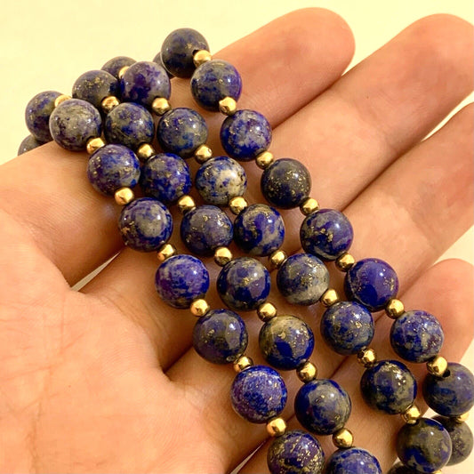 Vintage 14K Yellow Gold Lapis Lazuli Bead Enlightenment Self Awareness Necklace