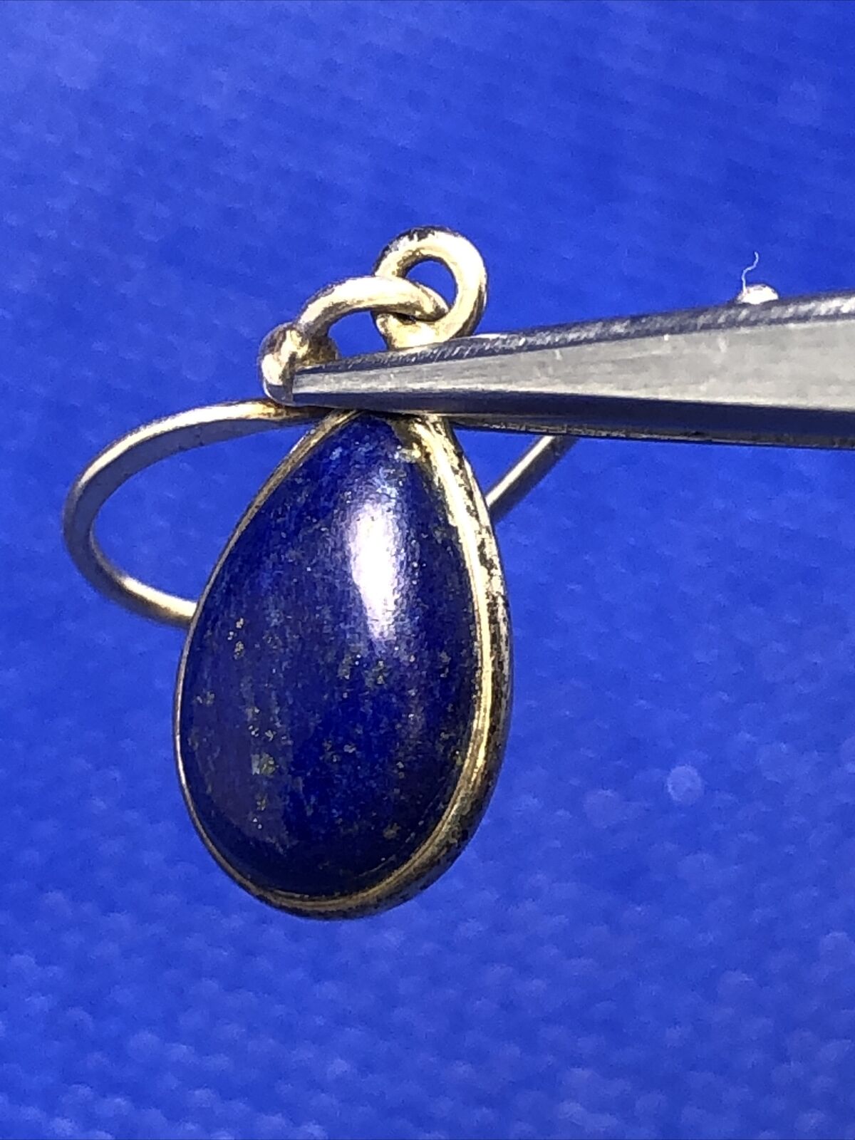 Vintage 925 Sterling Silver Pear Shape Lapis Lazuli Hook Dangle Earrings