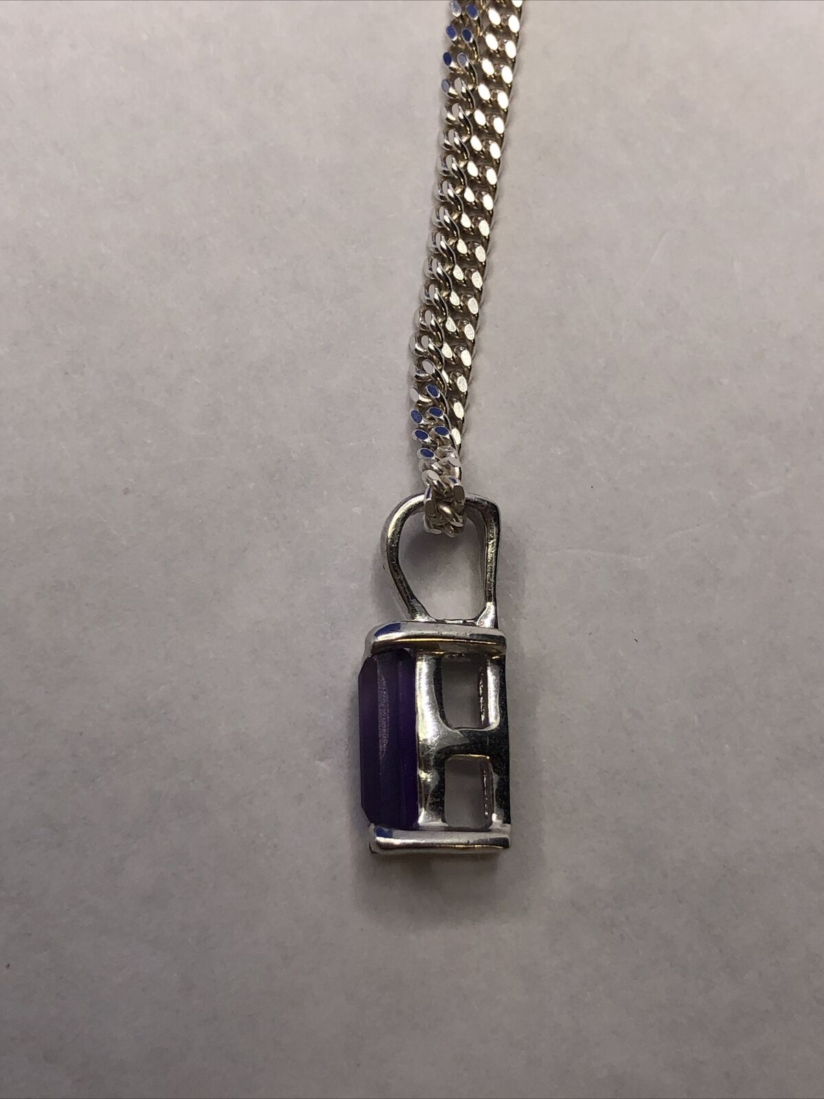 Designer TGGC 925 Sterling Silver Emerald Cut Amethyst Pendant Chain Necklace