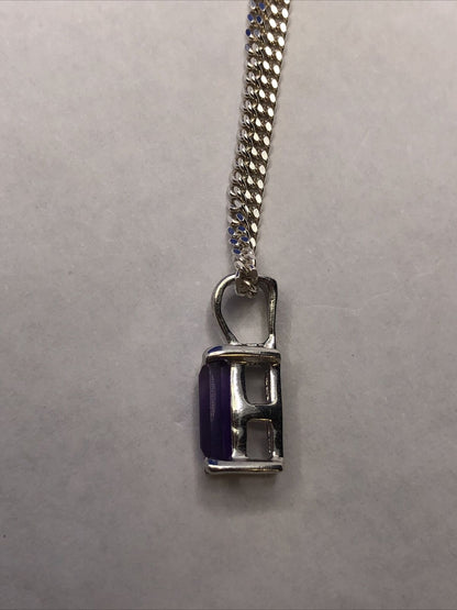 Designer TGGC 925 Sterling Silver Emerald Cut Amethyst Pendant Chain Necklace