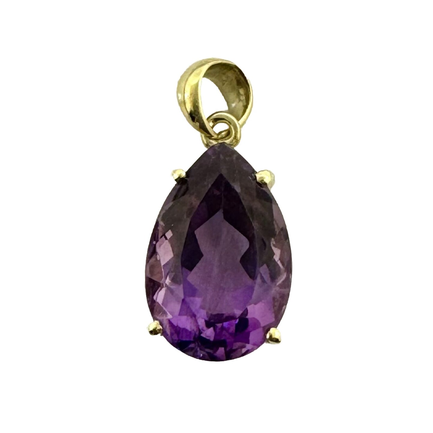 Designer 14K Yellow Gold Pear Shaped Purple Amethyst Pendant