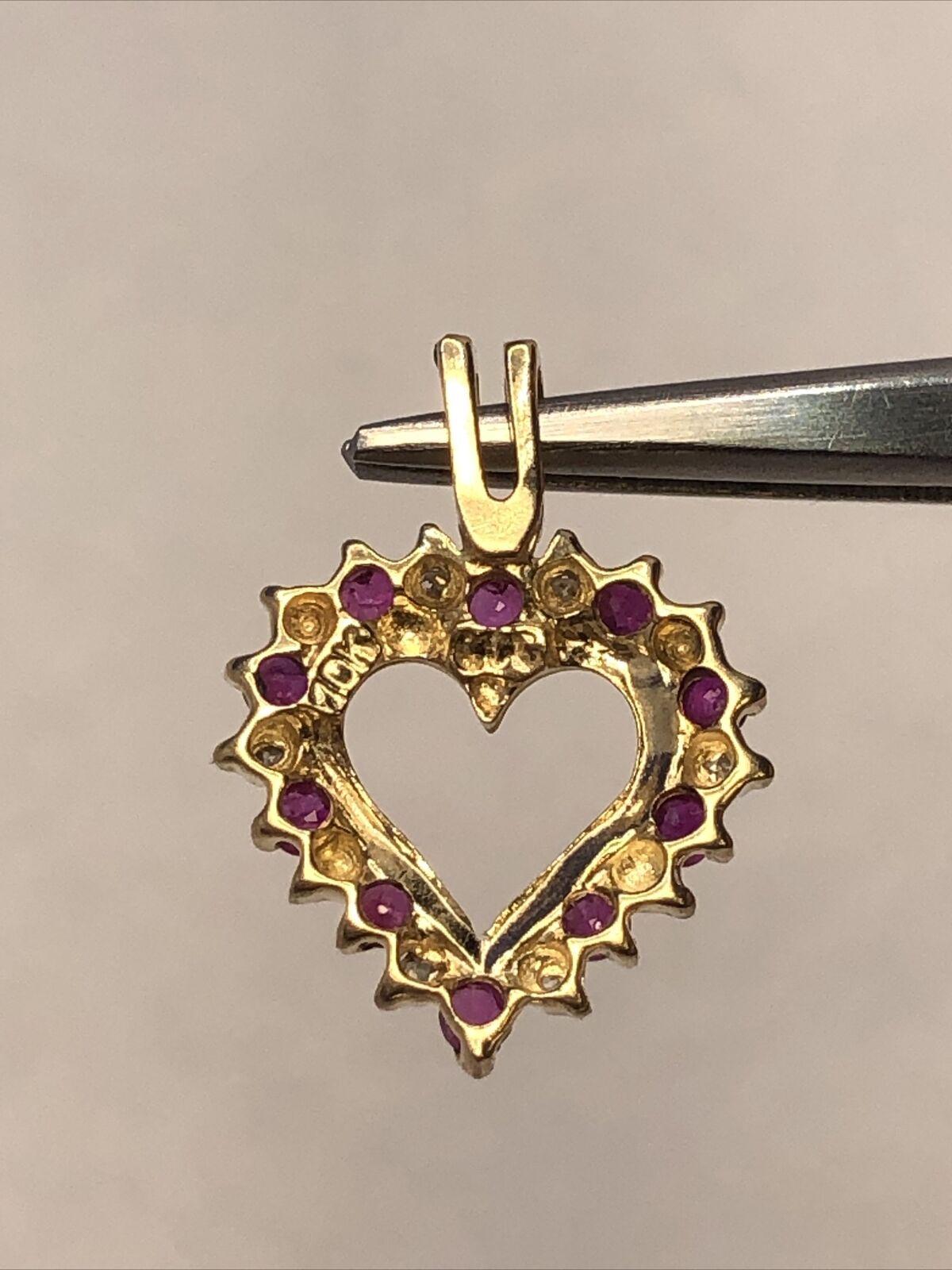 Designer CCC 10K Yellow Gold Round Ruby Diamond Cutout Love Heart Petite Pendant