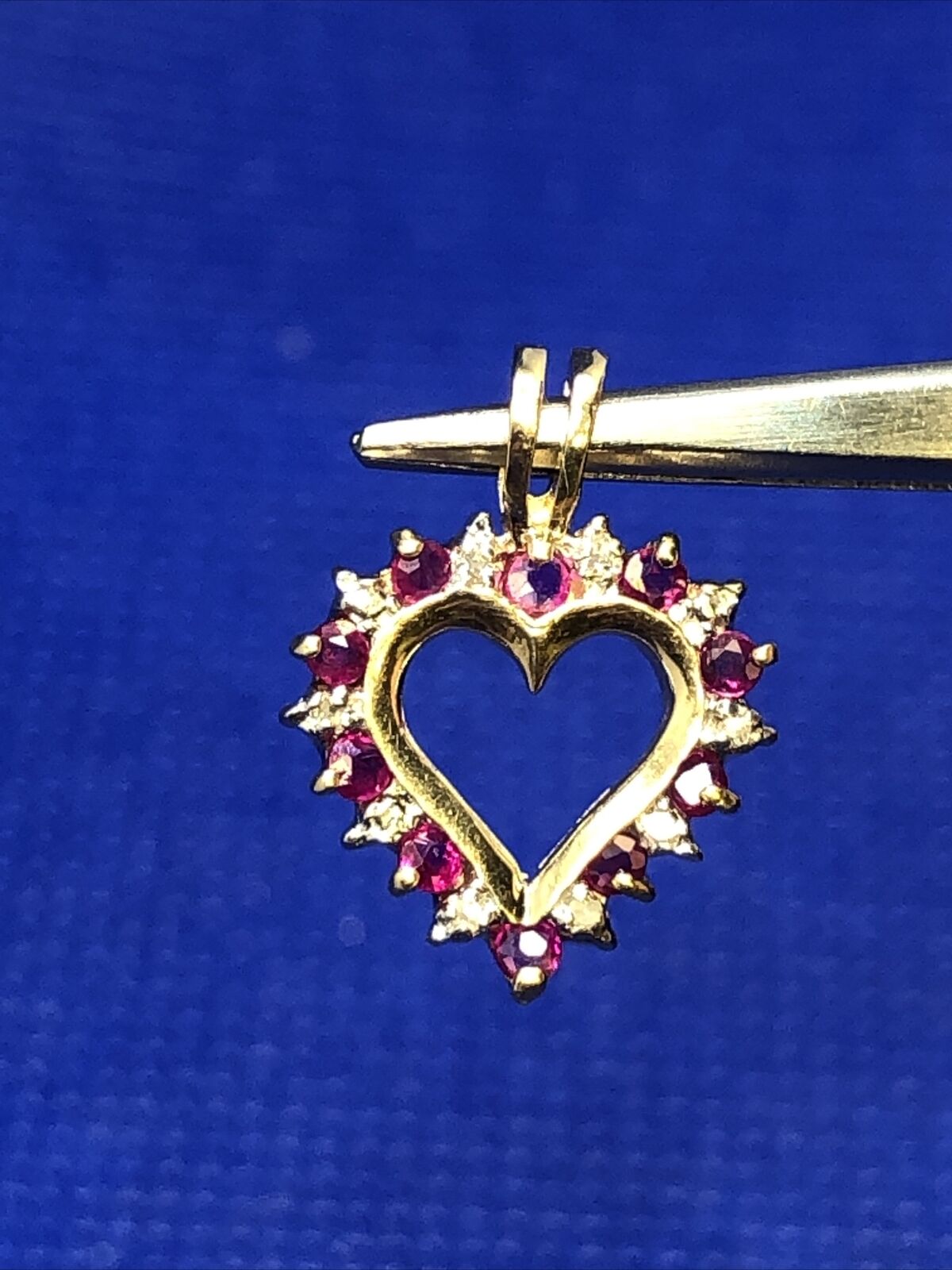 Designer CCC 10K Yellow Gold Round Ruby Diamond Cutout Love Heart Petite Pendant