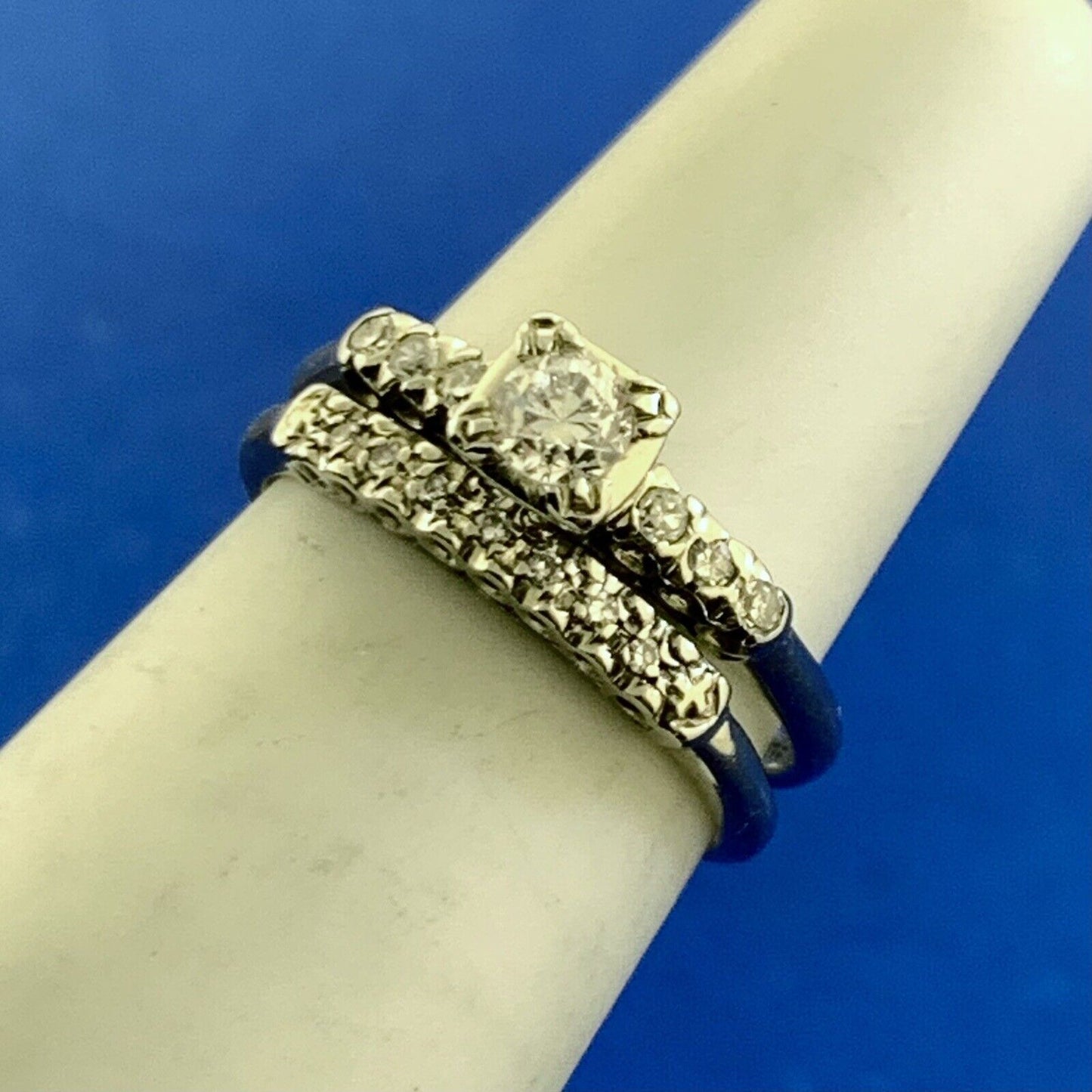 Tru-Heart 14K White Gold Diamond Solitaire W/Accents Engagement Wedding Band Set