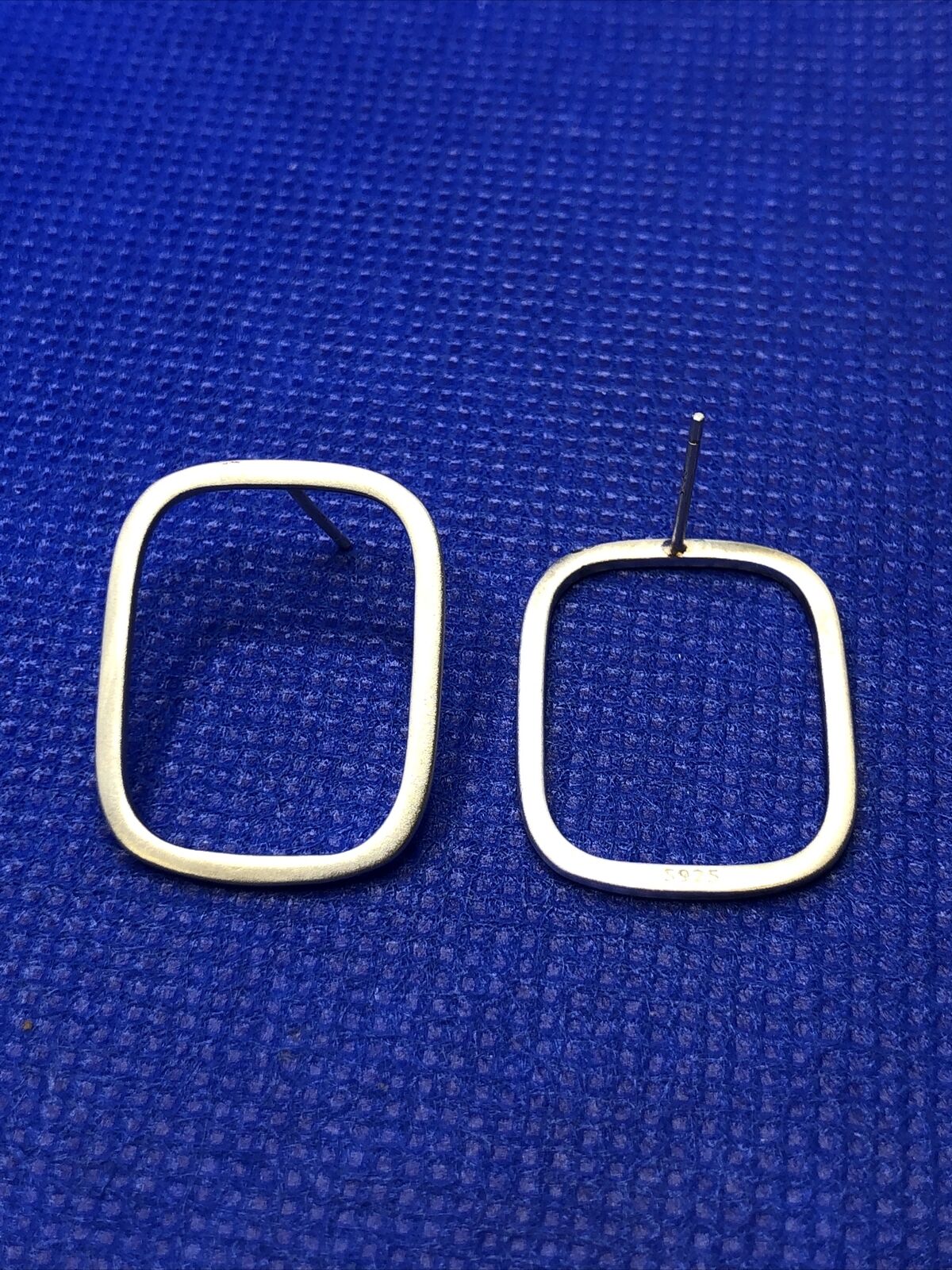 Modernist 925 Sterling Silver Burnished Rectangle Cutout Drop Stud Earrings