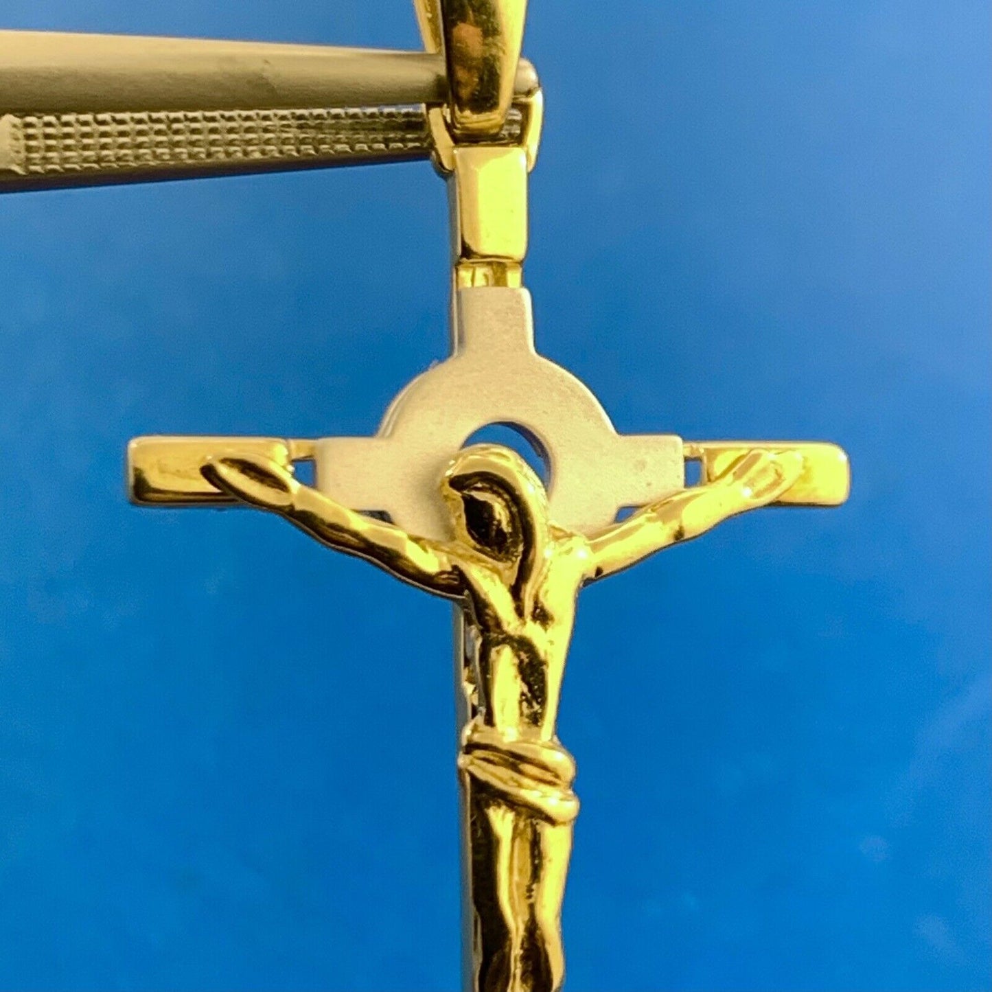 Designer 18K Yellow & White Gold Two-Toned Catholic Gift Cross Crucifix Pendant