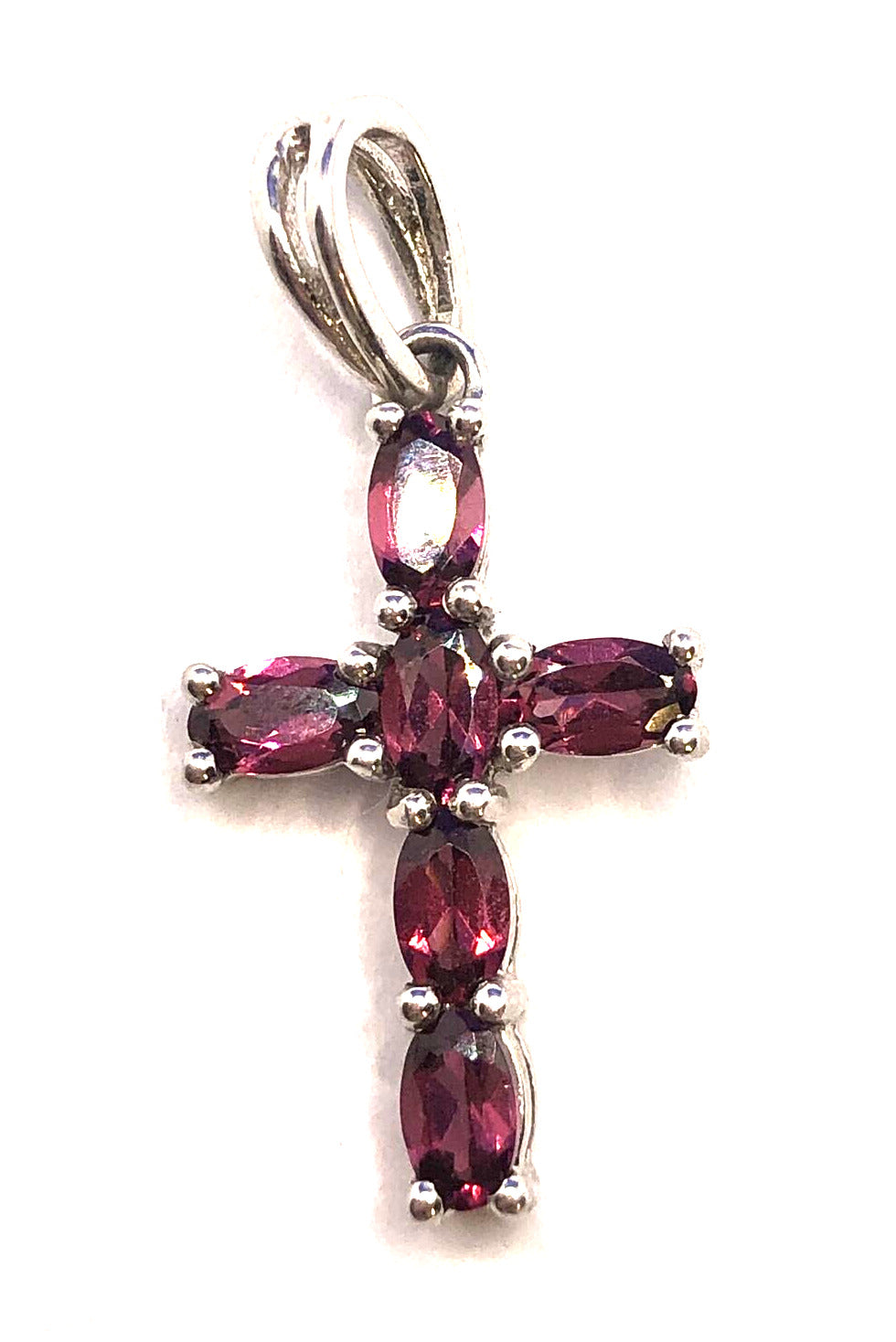 Designer 925 Sterling Silver Oval Garnet Cluster Cross Pendant