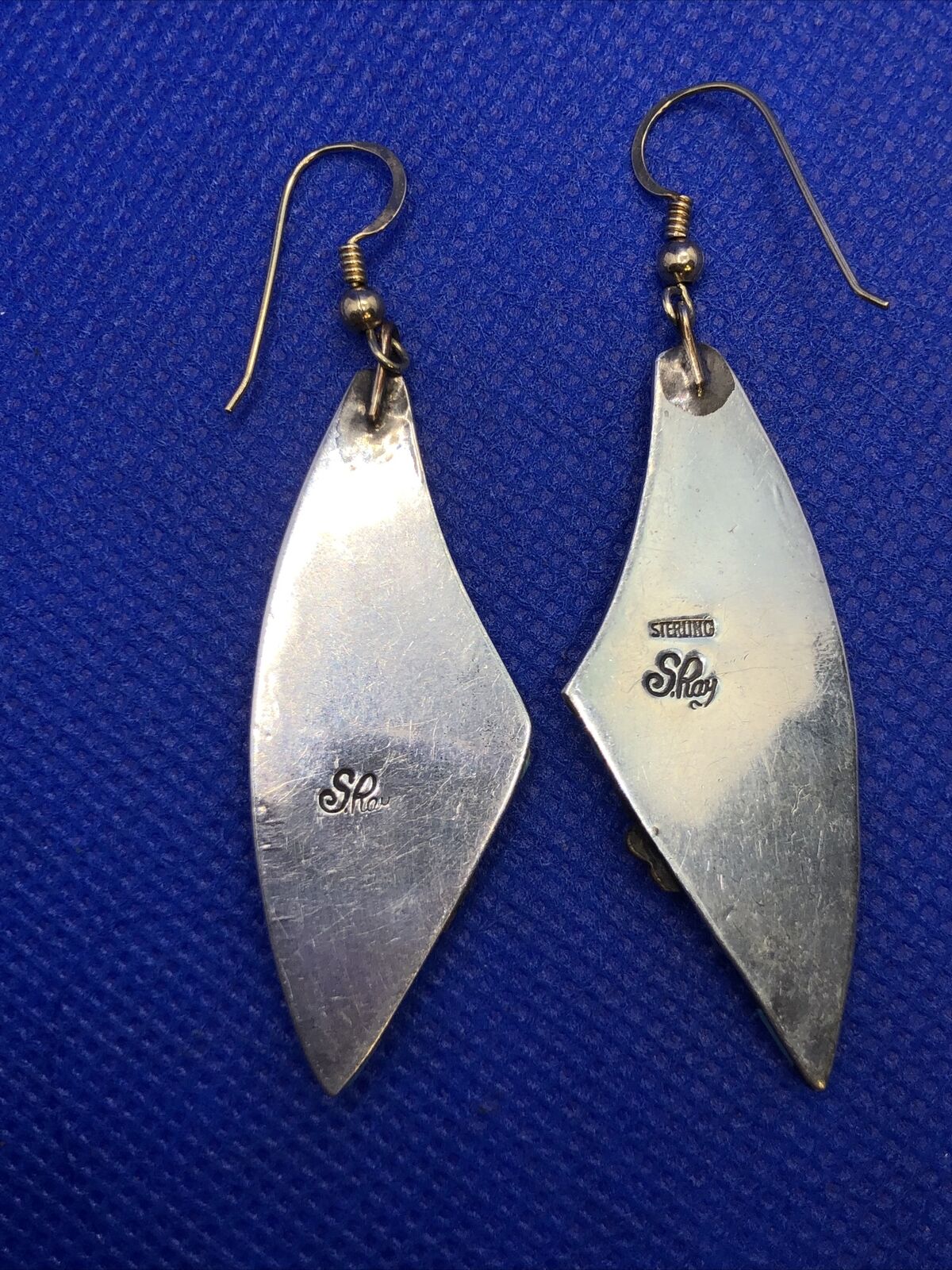 Navajo Silver Ray 925 Sterling Silver Vermeil Turquoise Drop Dangle Earrings