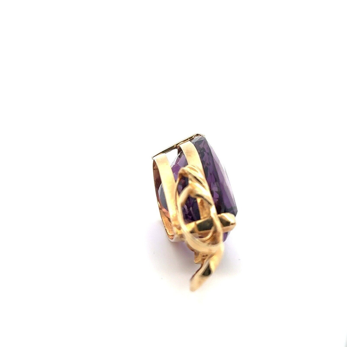 14K Yellow Gold Pear Faceted Amethyst Solitaire Statement Pendant