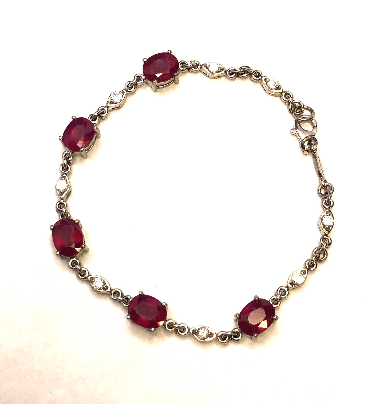 Designer TGGC 925 Sterling Silver Oval Ruby White Topaz Accents Tennis Bracelet