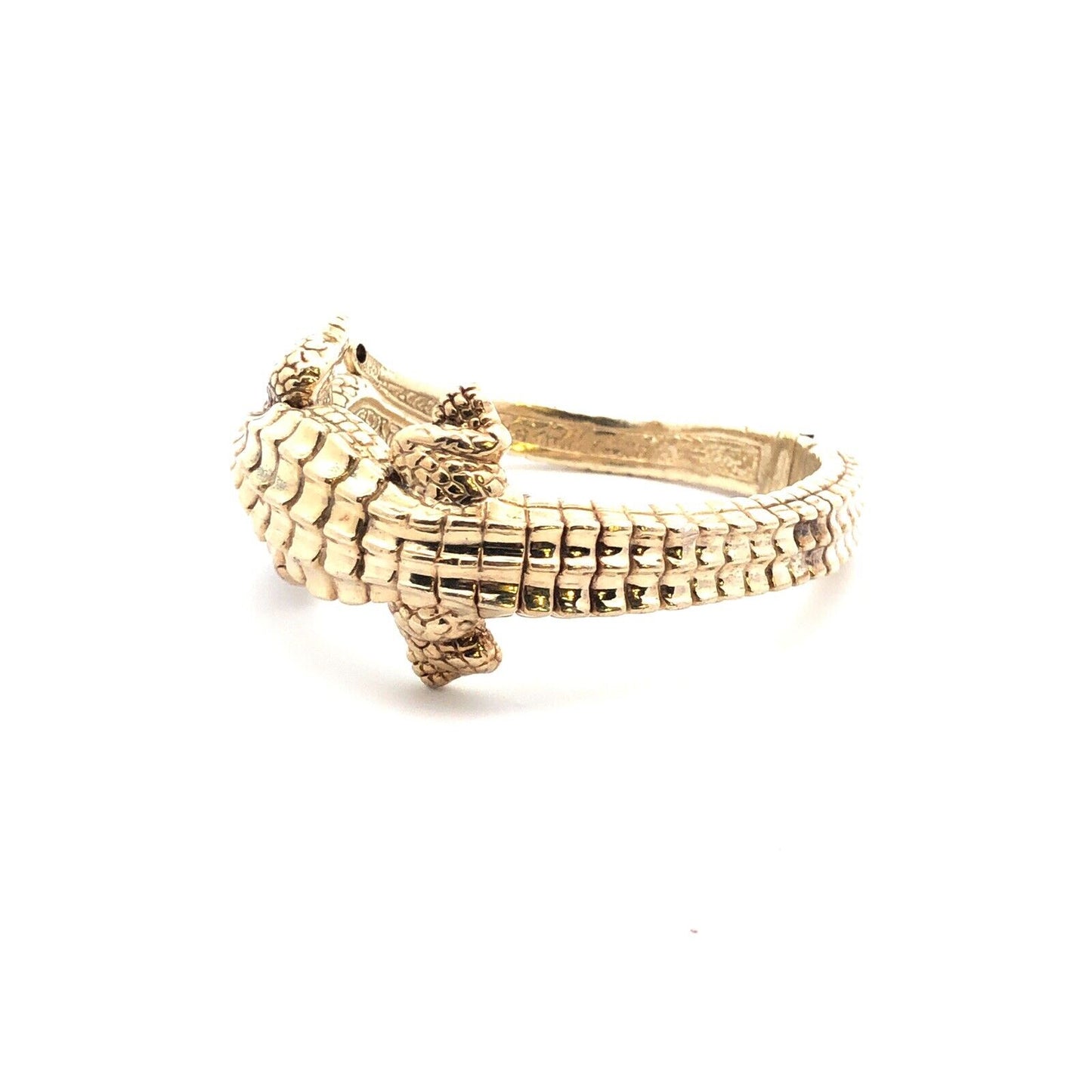 Italy 925 Sterling Silver Vermeil 3D Alligator Hinged Statement Cuff Bracelet