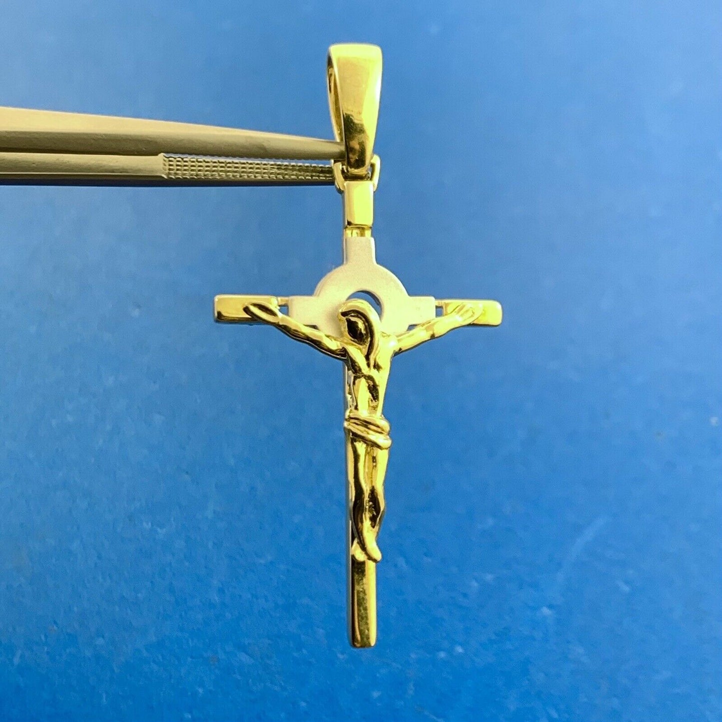 Designer 18K Yellow & White Gold Two-Toned Catholic Gift Cross Crucifix Pendant