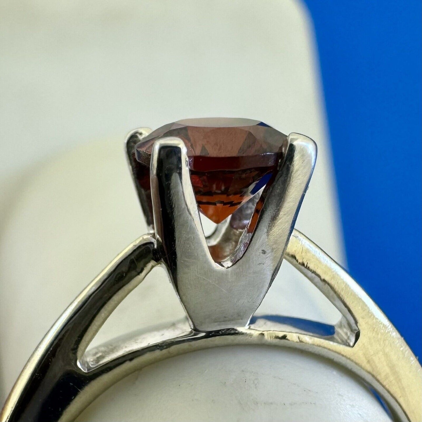 Designer 18K White Gold 950 Platinum Round Garnet Solitaire Occasion  Ring