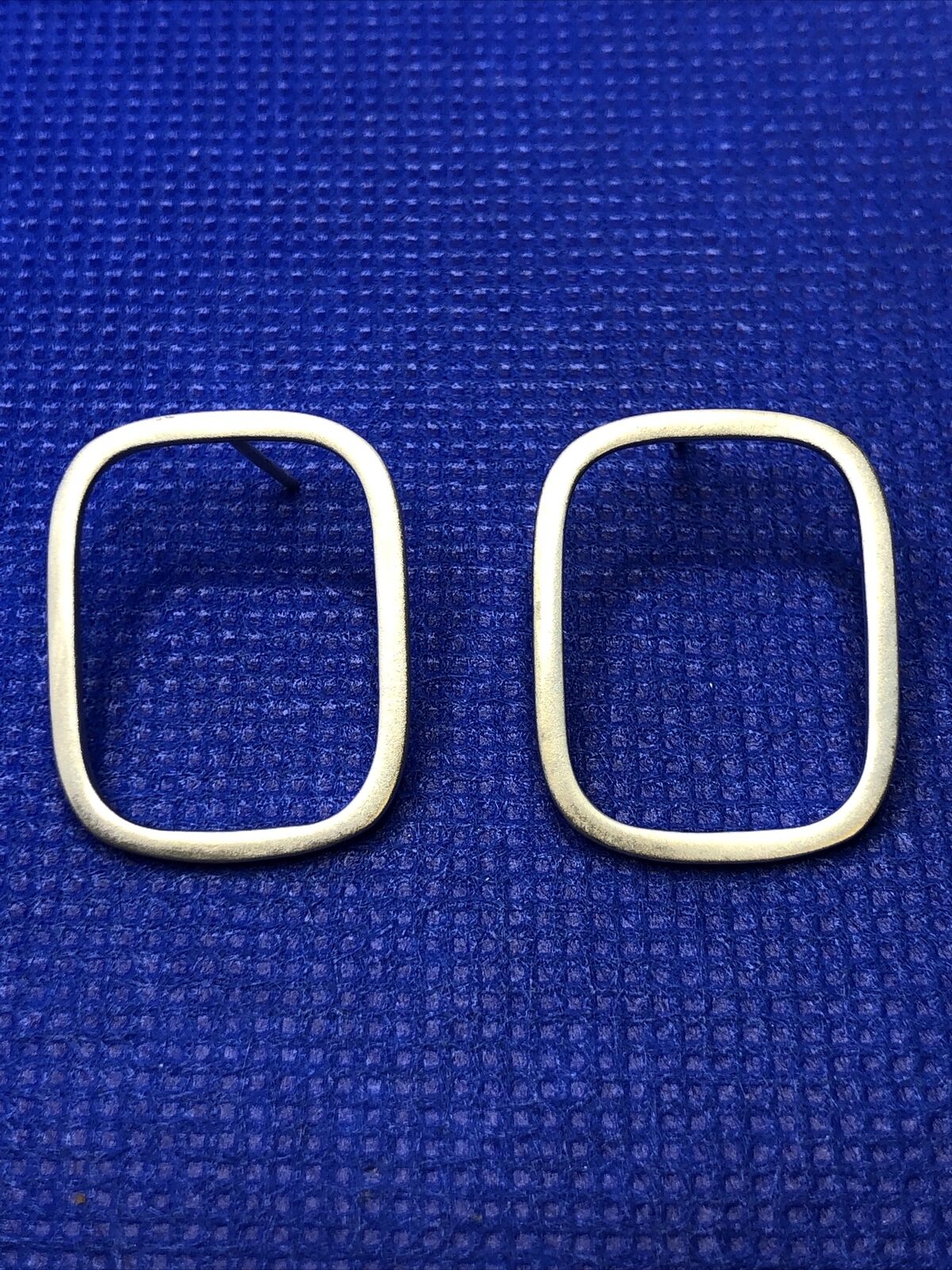 Modernist 925 Sterling Silver Burnished Rectangle Cutout Drop Stud Earrings