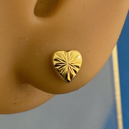 Beautiful 14K Yellow Gold Textured Heart Shaped Butterfly-Back Stud Earrings