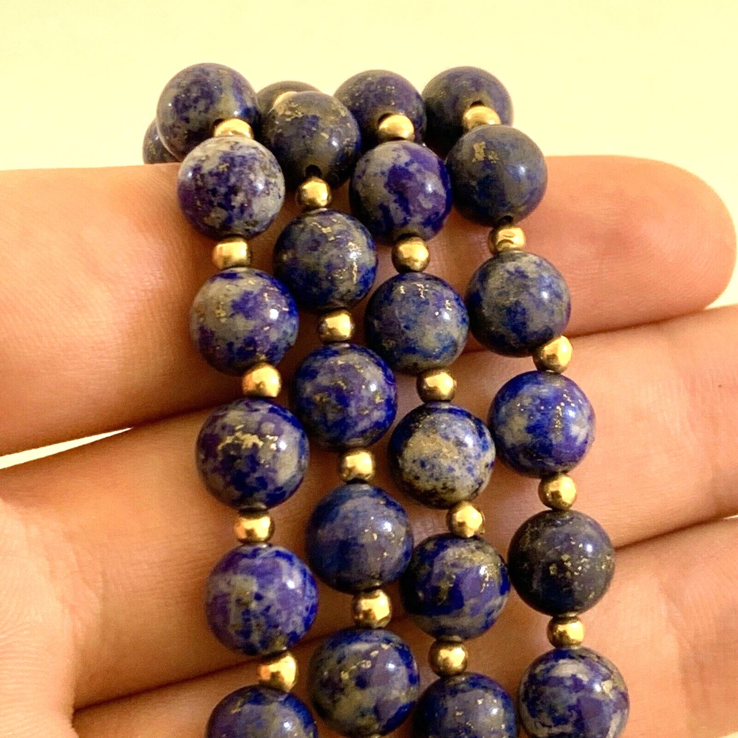 Vintage 14K Yellow Gold Lapis Lazuli Bead Enlightenment Self Awareness Necklace