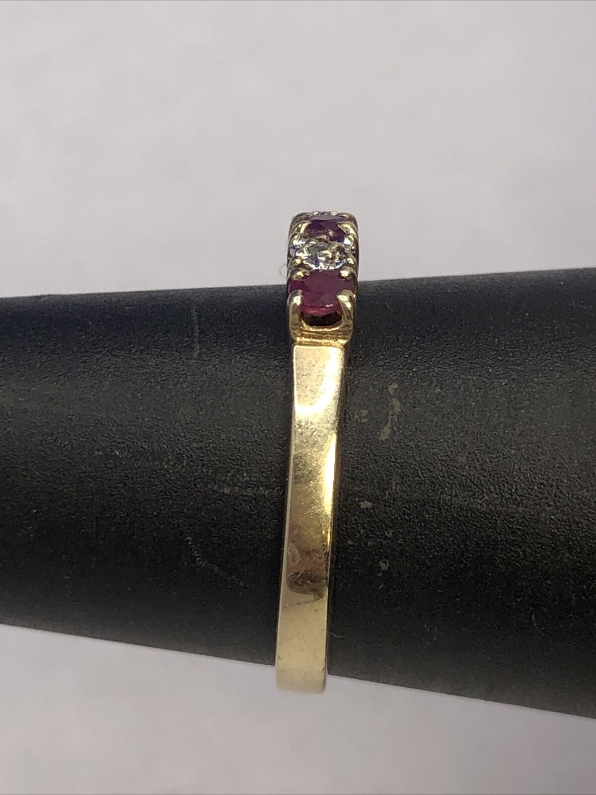 Designer 10K Yellow Gold Round Ruby Diamond Stackable Anniversary Band Ring